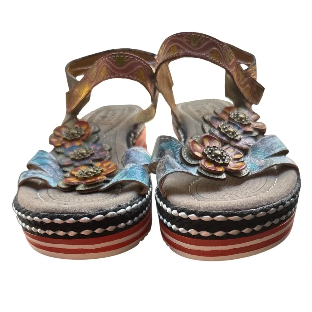 L'Artiste by Spring Step Floral Leather Comfort Sandals 39 NWOT Boho Platform
